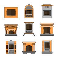 Fireplaces Flat Icons for Design