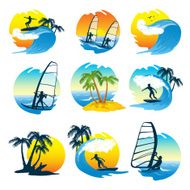 Surfing Icons Set With People