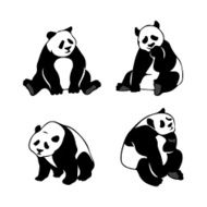 Set of stylized panda bears vector silhouettes