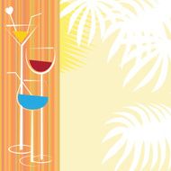 Cover with three glasses of cocktail and palm leafs