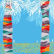 Palms with white leafs on the blue background