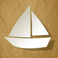 Paper sailboat white on a crumpled paper brown background