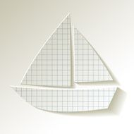 Paper sailboat checkered on a white background