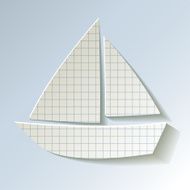 Paper sailboat checkered on a light blue background