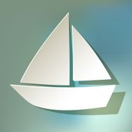 Paper sailboat white a blue bokeh fog background