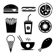 Fast food vector icon set Burger ice cream coffee chinese