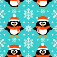New Year seamless background with penguin