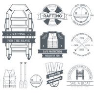 rafting set label template of emblem elements lines isolated icons