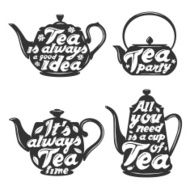 Set of tea pot silhouettes with quotes