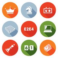 Playing chess and modern technology icons set Vector Illustration