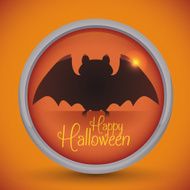 Happy Halloween Bat Button on Orange Background Vector Illustra