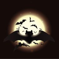 Flying Bats in Shining Full Moon Night Vector Illustration
