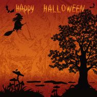 Halloween Landscape with Witch