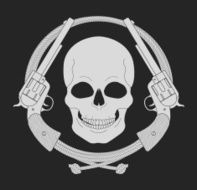 Wild west emblem Skull and pistols in lasso frame