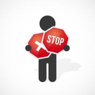 black silhouette of a man holds red stop sign