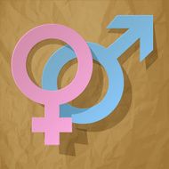 Venus and Mars vector symbols pink blue on brown background N2