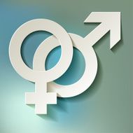 Venus and Mars vector symbols white on a bokeh background N2