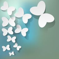 White paper butterflies on a blue bokeh background N2