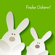 Happy Easter German postcard White rabbits on a green background
