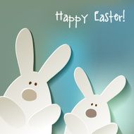 Happy Easter postcard White rabbits on a bokeh background