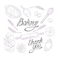 Bakery sketched illustrations in vector Hand drawn groceries goods collection N2