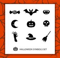 Halloween symbols set 9 monochrome silhouettes