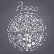 Set of different pizza slices in vector Chalk style illustration N2