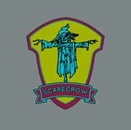 Color isolated shield with scarecrow and ribbon for text