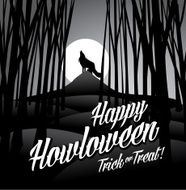 Happy howloween howling wolf and full moon