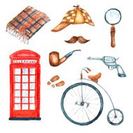 Watercolor retro detective accessories N3