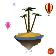 Exotic banner island with the sea and palm Low poly Vector illustration