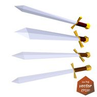 Set of swords isolated on white background Low poly style Vector