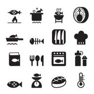 Fish cooking icon set