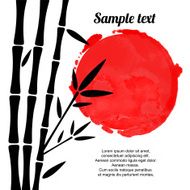 Bamboo trees black silhouettes and red watercolor