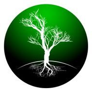Round logo a tree with roots and crown without leaves N3