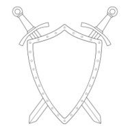 Two crossed swords steel shield emblem Contour