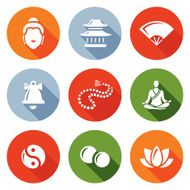 Buddhism icons set Vector Illustration