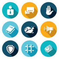 Lawyer and court hearing icons set Vector Illustration