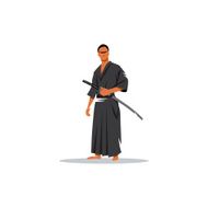 Samurai Warrior With Katana Sword Vector Illustration