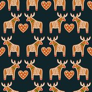 Seamless pattern with Christmas gingerbread cookies - xmas deer heart N2