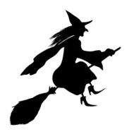 Witch on a broomstick Black silhouette
