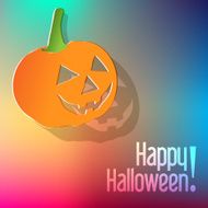 Happy Halloween postcard with pumpkin on a rainbow background