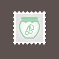 Cherry jam jar stamp Outline vector illustration