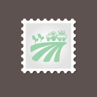 Tractor on field harvest seedling stamp Outline