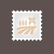 Field with a mill and wheat stamp Outline vector