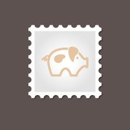 Pig stamp Outline vector illustration