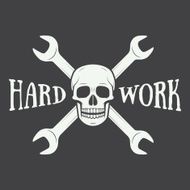 Vintage vector mechanic logo label with skull wrench N2