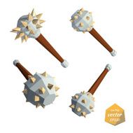 Set mace isolated on white background Low poly style Vector