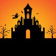 Halloween witch castle silhouette background