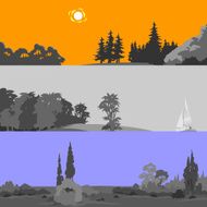 Set of different beautiful forest landscapes Vector illustration